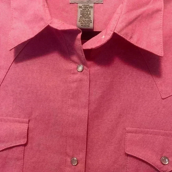 Wrangler western button up pearl snap shirt pink 3xl - Picture 4 of 4